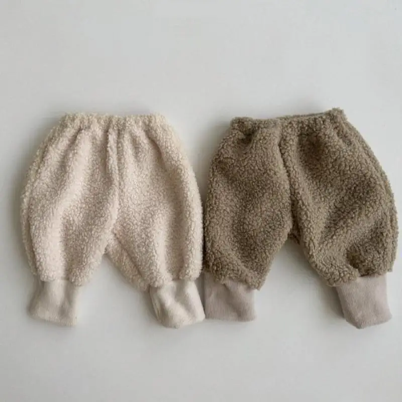 

Новинка 2023, Зимние флисовые брюки для малышей, теплые плюшевые брюки для мальчиков и девочек, бархатные плотные однотонные повседневные брюки для младенцев, детская одежда