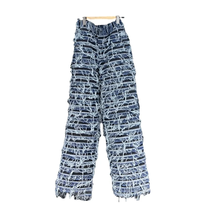 

Design Blue Jeans Tattered Ragged Distressed High Street Straight Large Size Men's and Women's Trousers