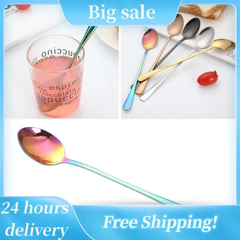 

New Vacuum Plating Stainless Steel Coffee Spoon Long Handle Tea Spoons Kitchen Hot Drinking Flatware Drop Shipping