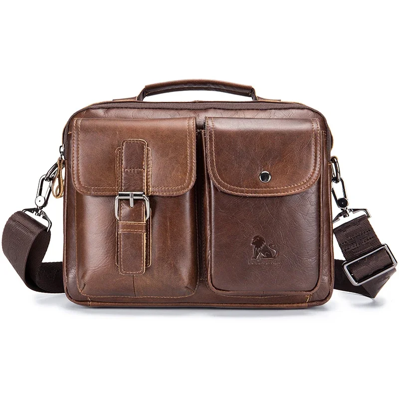 

Laoshizi 100% Genuine Leather Messenger Bag Men Shoulder Vintage Satchel Crossbody For Handbag Business Office Tote