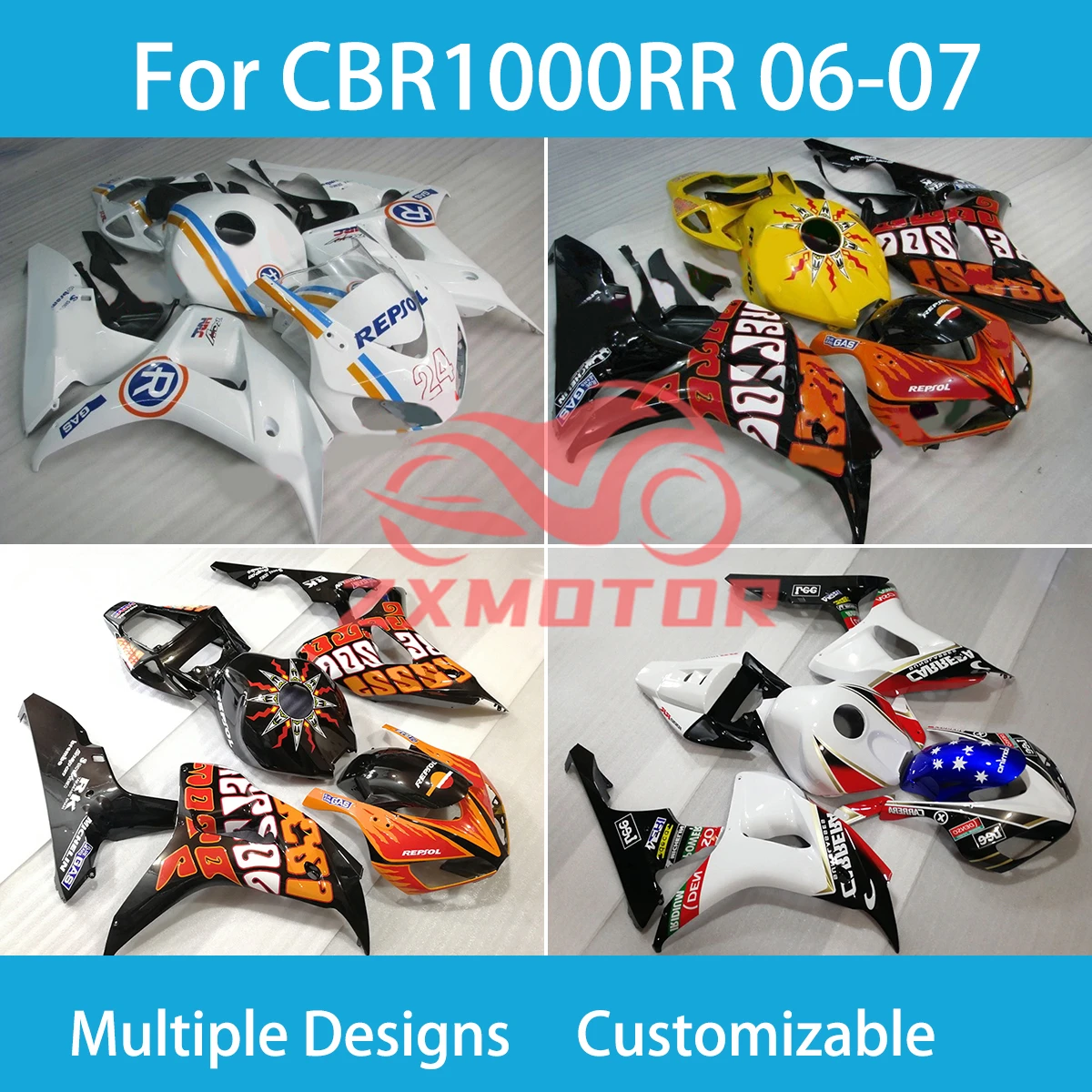 

Motorcycle Fairings for Honda CBR1000RR 06 07 Injection Molded Body Part Customizable Fairing Kit CBR 1000RR 2006 2007