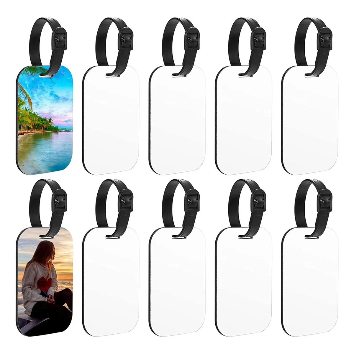 

10PCS DIY Sublimation Blank Luggage Tags Blank Travel Bag Baggage Tags with Strap Double Sided MDF Suitcase Label Tag