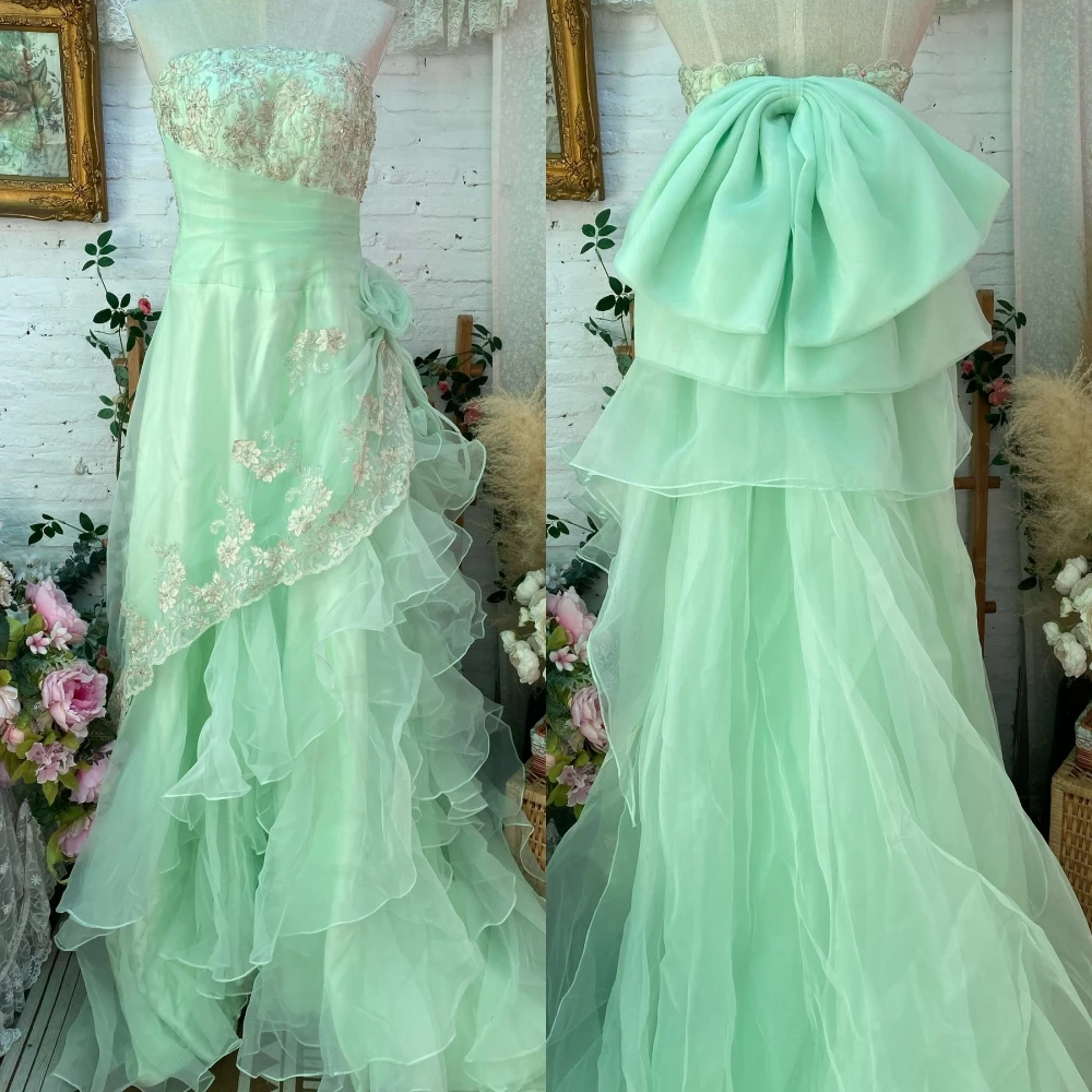 

Zhitomyr Exquisite Fashion Strapless A-line Bows Paillette / Sequins Applique Floor length Organza Prom Dresses
