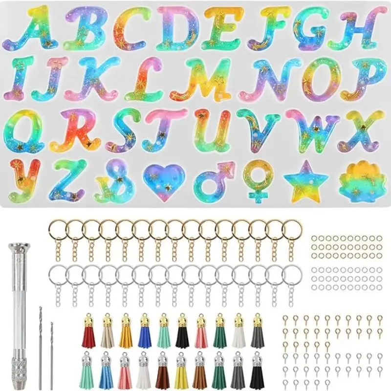 

DIY Alphabet Crystal Epoxy Resin Mold Letter English Word Pendant Keychain Mirror Silicone Mold