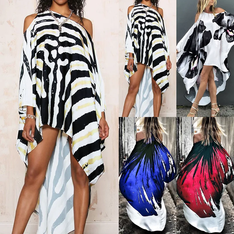 Women's Dress Sexy Printed Loose Pullover Openwork Off-Shoulder Dress Women's Fashion Batwing Sleeve Slash Neck Irregular Dress
Women's Dress Sexy Printed Loose Pullover Openwork Off-Shoulder Dress Women's Fashion Batwing Sleeve Slash Neck Irregular Dress