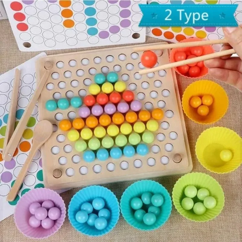 

New Kids Early Learning Educational Montessori Color Sorting Wooden Toys Hands Brain Training Clip Beads Math Toy Game Children