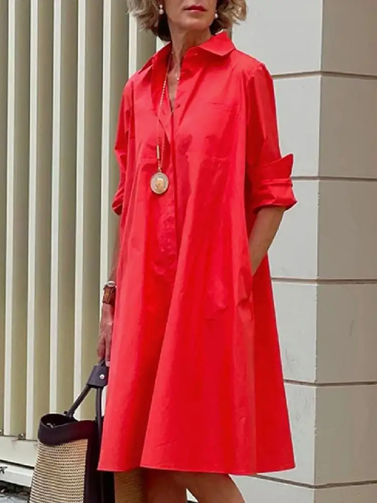 Onecozyday Women Loose Midi Dress Solid Color Shirt Dress Lapel Collar Long Sleeves Commuter Dresses for Office Ladies 2023 New
Onecozyday Women Loose Midi Dress Solid Color Shirt Dress Lapel Collar Long Sleeves Commuter Dresses for Office Ladies 2023 New