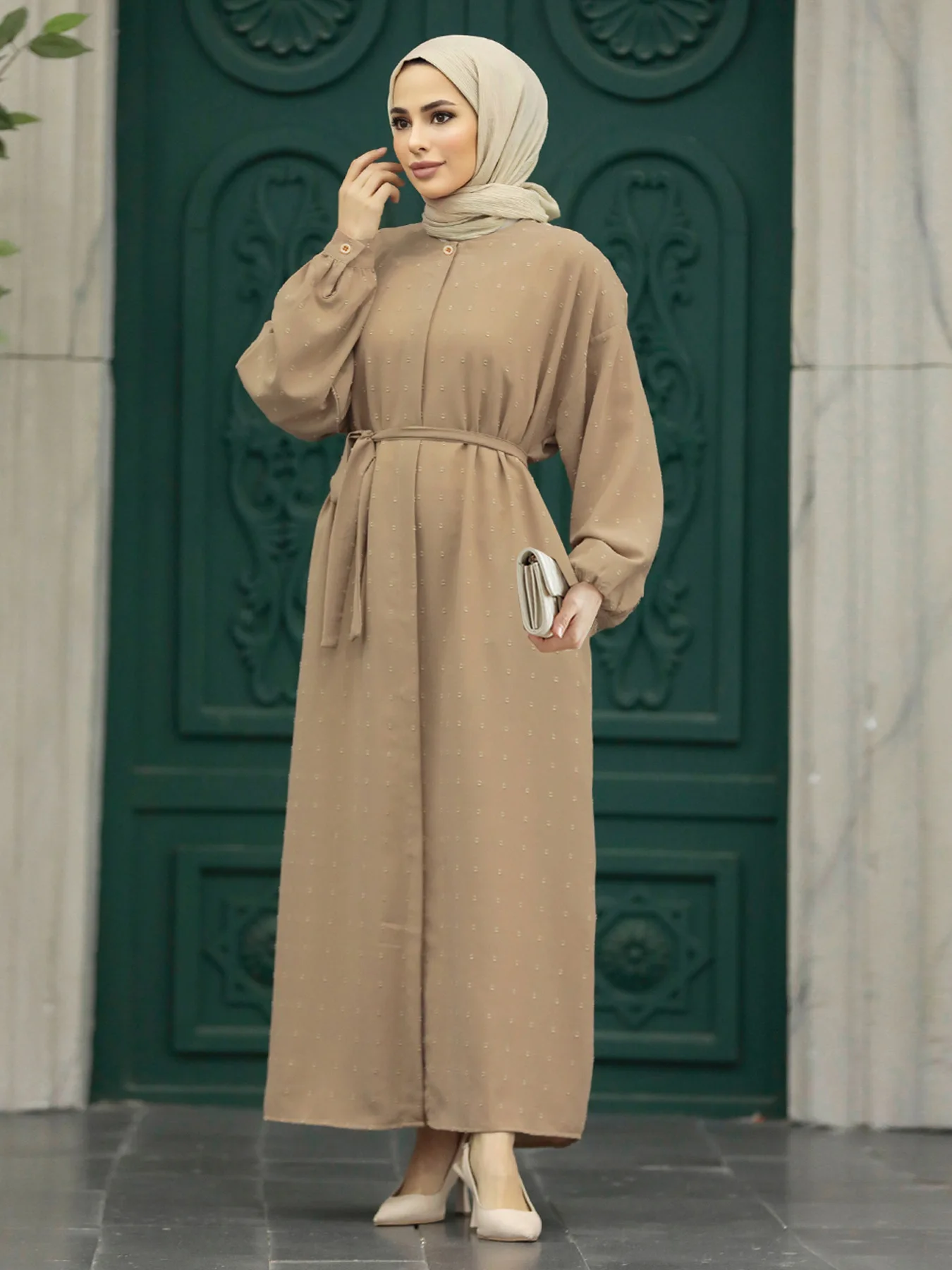 

Женское платье макси Рамадан Abaya Дубай на пуговицах турецкий кафтан ИД Мубарак Djellaba Исламская одежда арабский халат Caftan Jalabiya