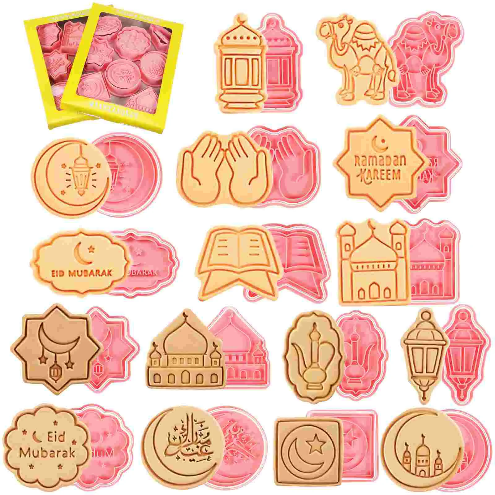 

16 Pcs Eid Cookie Cutters Mubarak Cookie Mold Fondant Biscuit Tool Cookie Stamp For Baking
