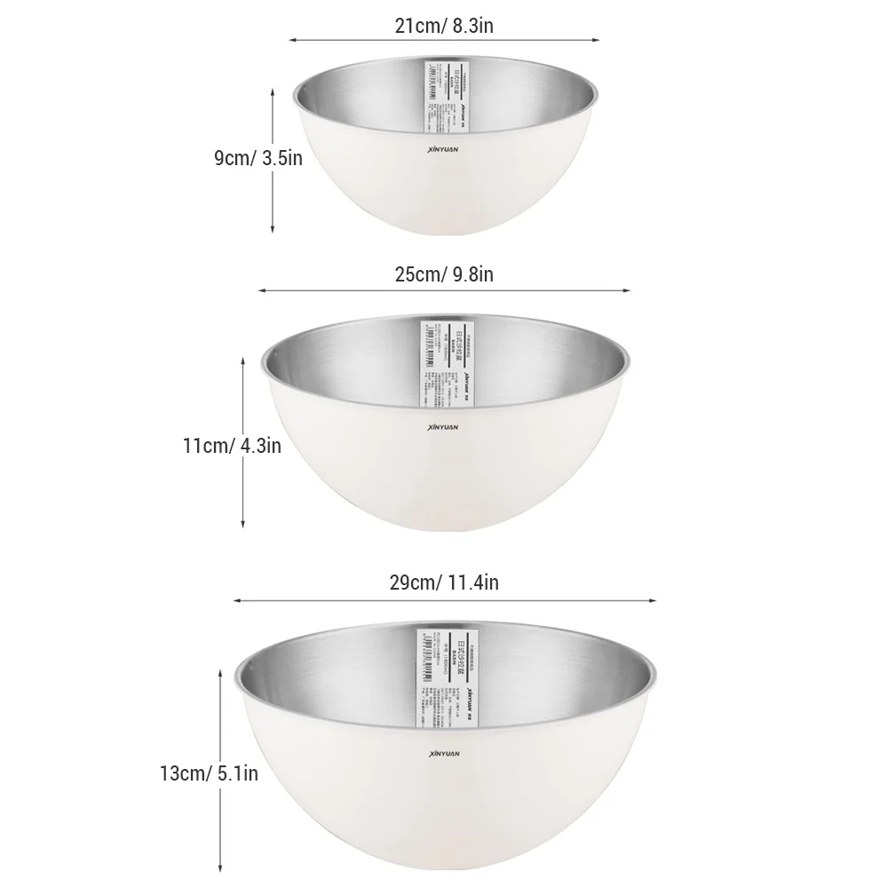 

3pcs Kitchen Mixing Bowl Stainless Steel Salad Basin Knead Dough Egg Bowl for Home Restaurant Camping Picnic