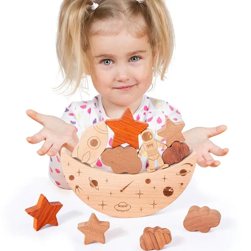 

Children Wooden Stacking Balance Building Blocks Parent-Child Interactive Game INS Space Series Montessori Toys Kids Gift