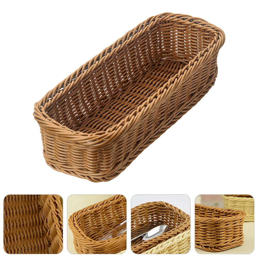 

Plastic Rattan Woven Cutlery Storage Basket Chopsticks Holder Spoons Fork Storage Box Container Tableware Organizer