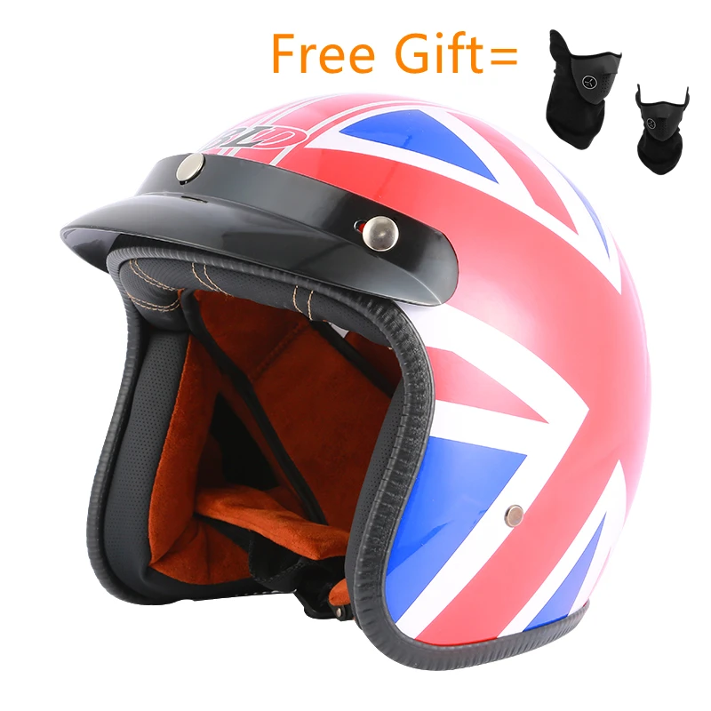 

UK Flag Vintage Motorcycle Helmet Casco Moto 3/4 Open Face Jet Scooter Helmets Bike Retro DOT Approved Casque Helmet