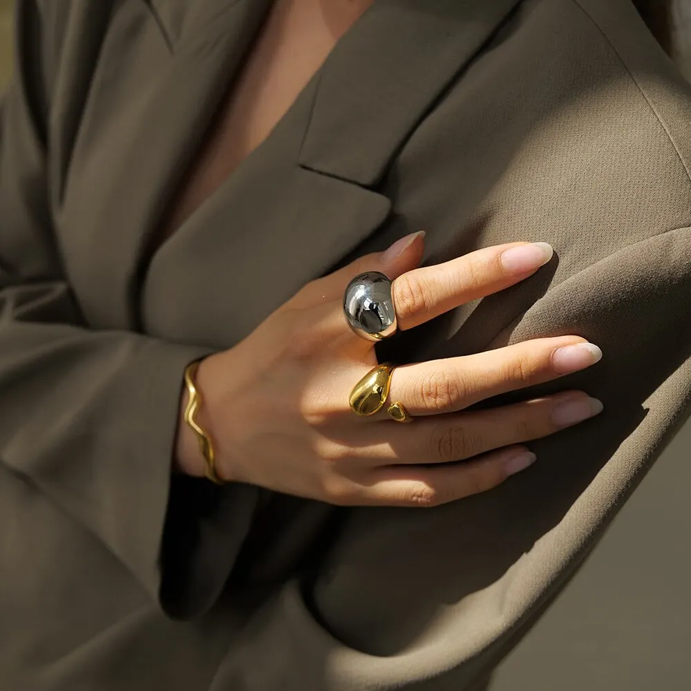 New Punk Chunky Stainless Steel Spherical Rings for Women 18K PVD Gold Plated Waterproof Ring Jewelry Gift 3 Mallzona S529acff8c43844c2a8fce9ed67d65229A New Punk Chunky Stainless Steel Spherical Rings for Women 18K PVD Gold Plated Waterproof Ring Jewelry Gift Mallzona