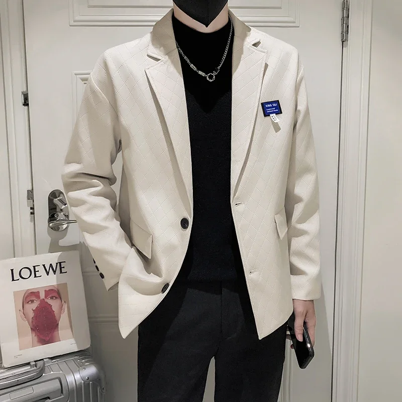 

New Men's Casual Fashion Gentleman Waffle Ger Personality Everything Trend Korean Version Of British Style Senior Sense Blazer