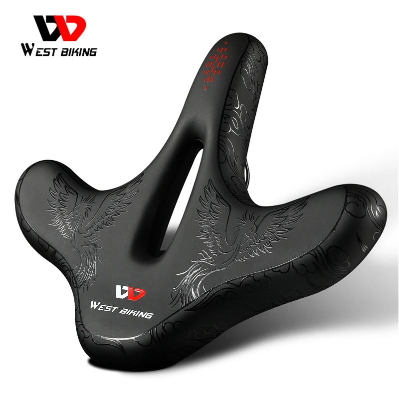 

WEST BIKING Bicycle Hollow Saddle Breathable Plane Widened Cushion Leather Soft Comfortable Seat MTB Road Bike Cycling Parts