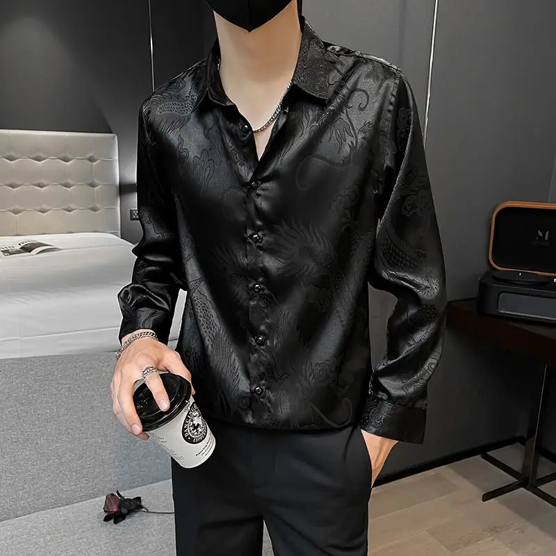 

Korean Fashion Casual Loose Solid Shirts Temperament Man Simplicity Turn-down Collar Handsome Spring Summer Thin Men's Clothing