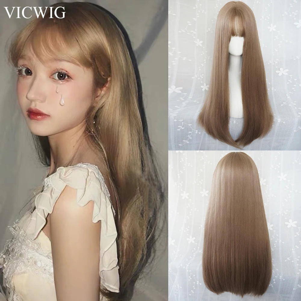 Длинные прямые синтетические парики VICWIG с челкой, блонд-Коричневый женский парик для косплея Лолиты из натуральных волос для ежедневного использования
Длинные прямые синтетические парики VICWIG с челкой, блонд-Коричневый женский парик для косплея Лолиты из натуральных волос для ежедневного использования