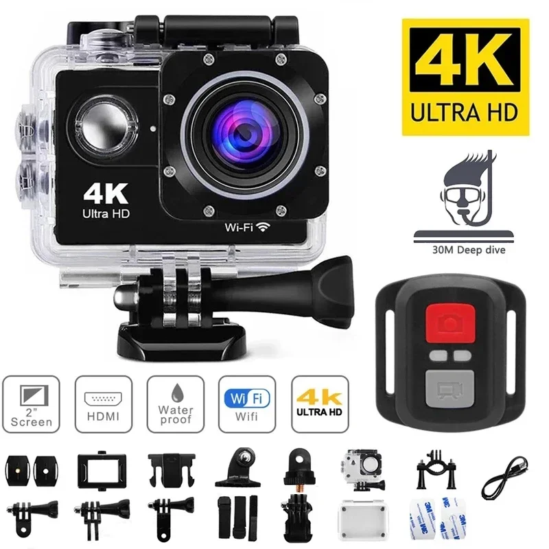 

4K Action Camera Helmet Video Recording Camera Sports Cameras Outdoor Mini Cam 1080P/30FPS WiFi 2.0" 170D Underwater Waterproof