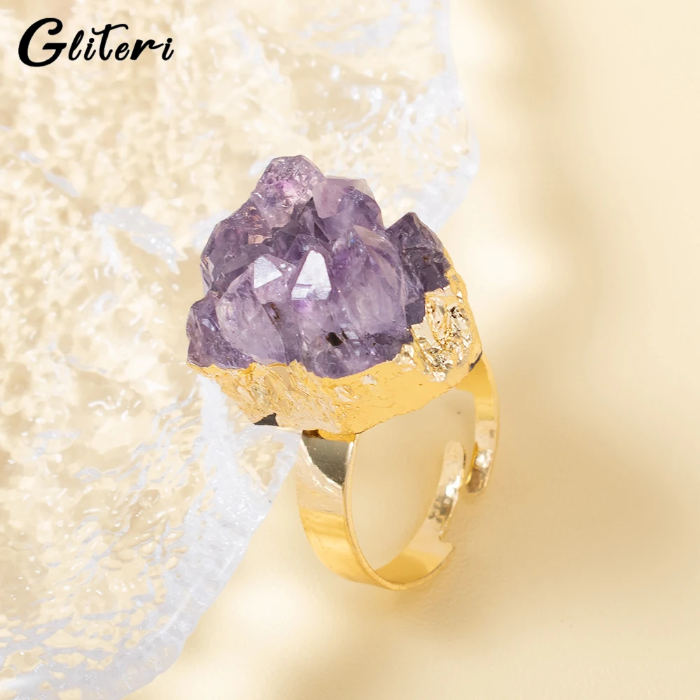 GEITERI Irregular Natural Amethyst Rings For Women Girls Gold Color Geometric Crystal Finger Adjustable Ring Fashion Jewelry New
GEITERI Irregular Natural Amethyst Rings For Women Girls Gold Color Geometric Crystal Finger Adjustable Ring Fashion Jewelry New