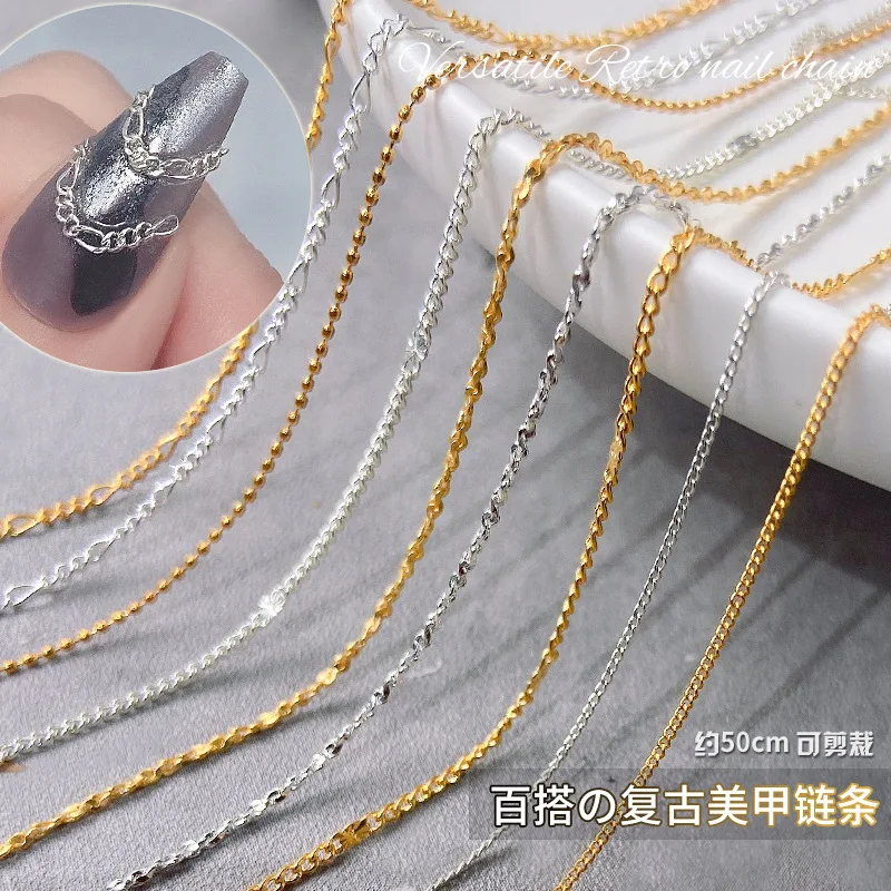 50cm Nail Bead Chain Gold Silver Various Shapes Punk Chains Nail Art Decorations 3D Metal Steel Ball Chain Nail Art Jewelry DIY
50cm Nail Bead Chain Gold Silver Various Shapes Punk Chains Nail Art Decorations 3D Metal Steel Ball Chain Nail Art Jewelry DIY