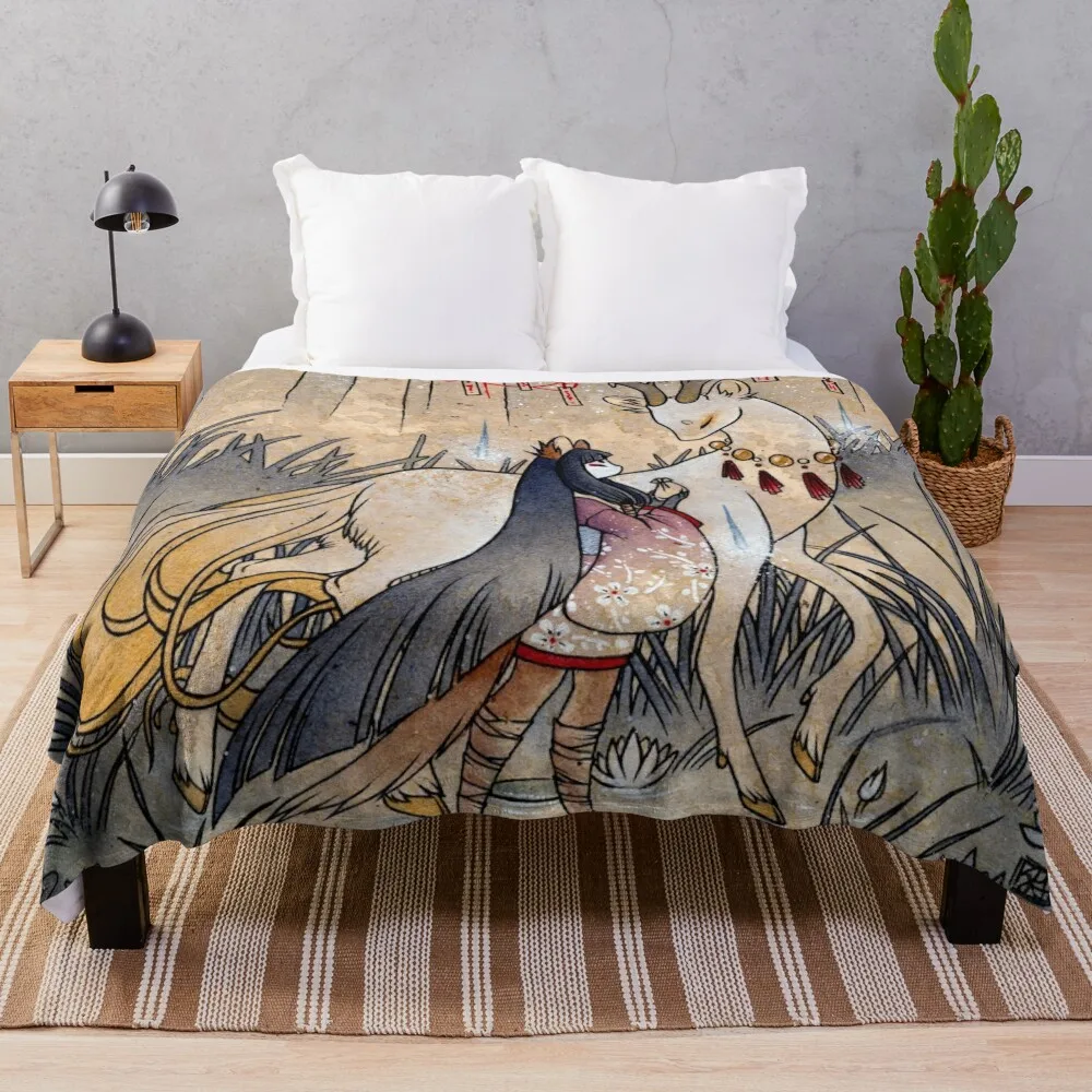 

The Meeting of the Fox and Wish Spirit Throw Blanket Cute Plaid Soft Plush Plaid Bed linens For Decorative Sofa Blankets