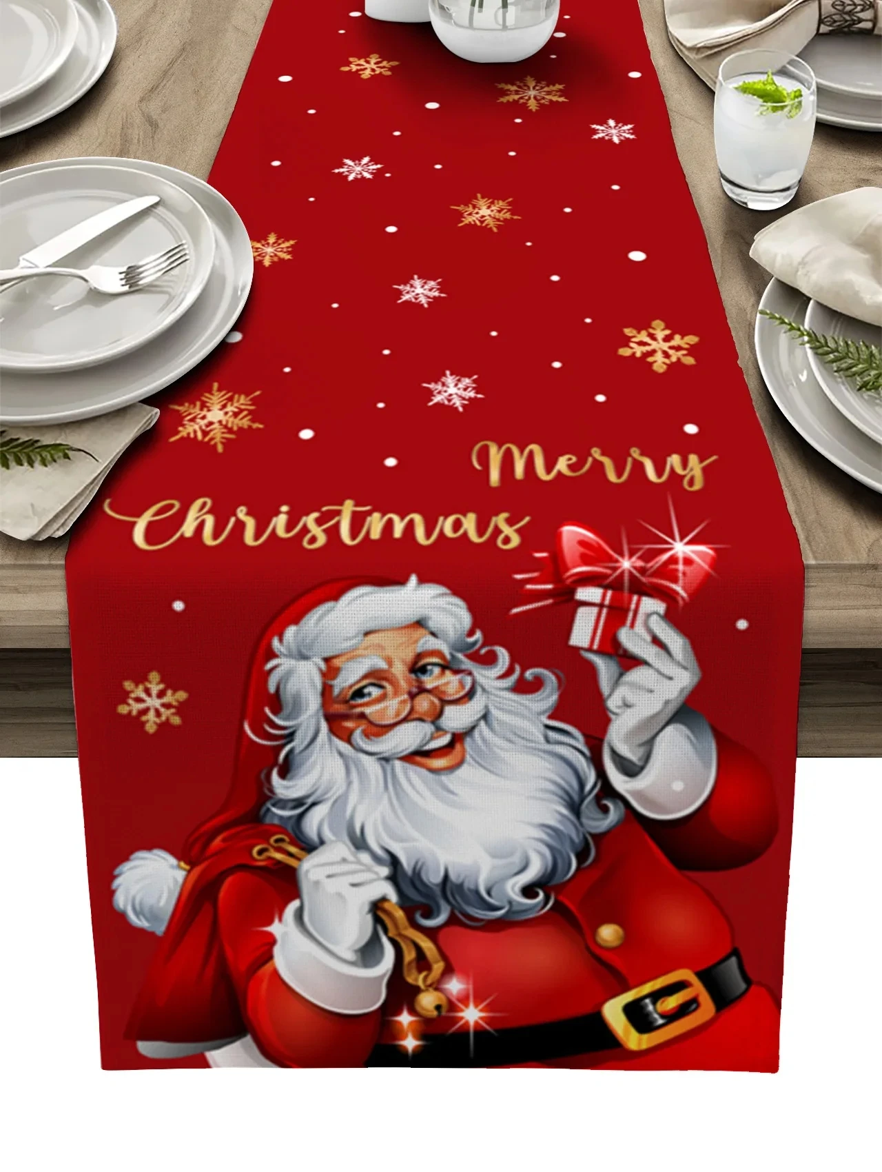 

Christmas Decorations Santa Claus Snowflake Linen Table Runners Party Decor Farmhouse Dining Table Runners Christmas Decorations