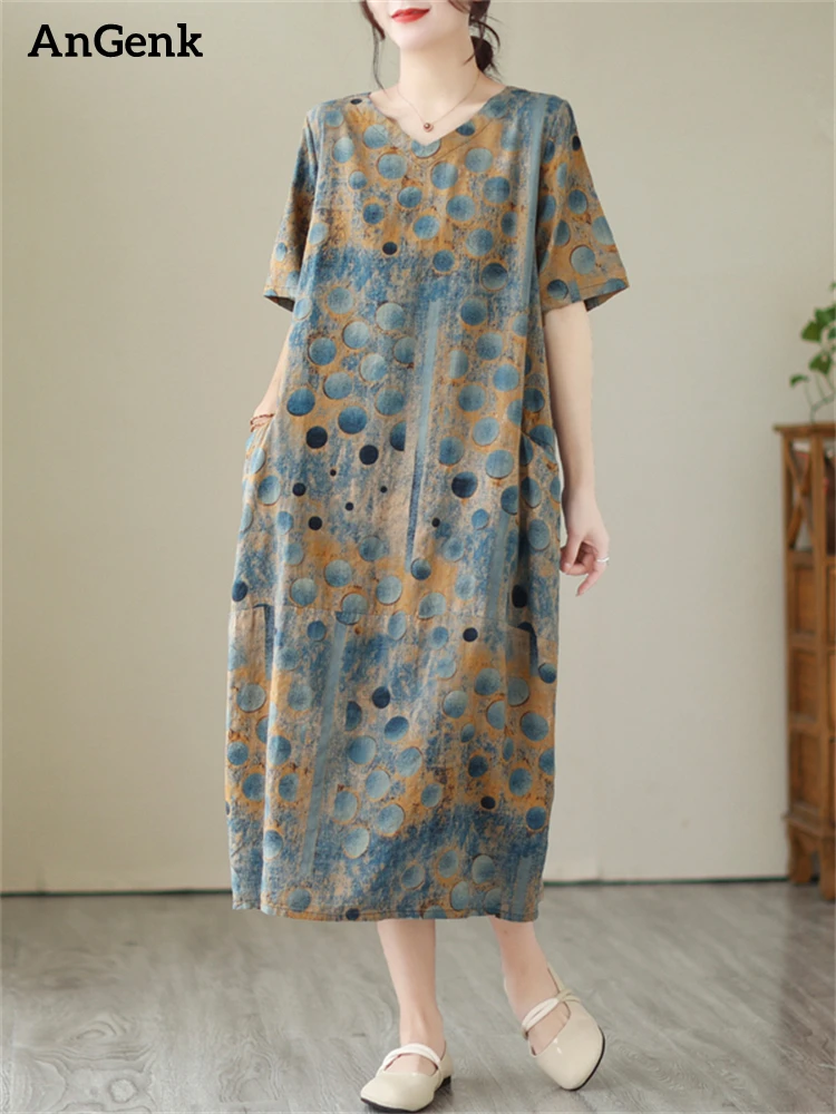 Oversized Cotton Short Sleeve Vintage Print Dresses For Women New Casual Loose Long Summer Dress Femme Robe Elegant Clothes 2023
Oversized Cotton Short Sleeve Vintage Print Dresses For Women New Casual Loose Long Summer Dress Femme Robe Elegant Clothes 2023