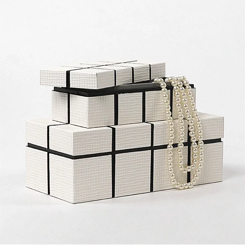 

New Chinese Style Square Stripe Bedroom Storage Box PU Material Jewelry Organizer Case Elegant Solution for Hotel & Study Decor
