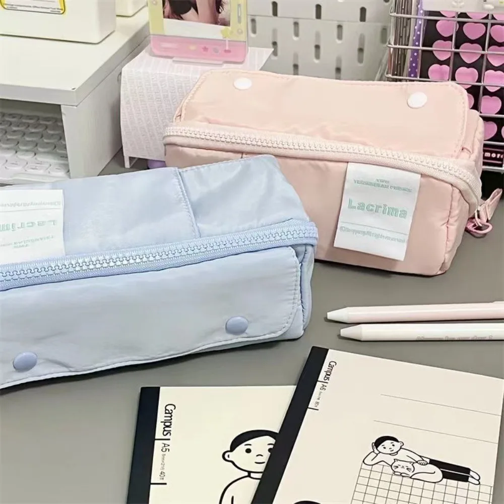 

Multi Layered Large Capacity Cute Pencil Bag Desktop Storage Pouch Simple Large Opening Zipper Blue/pink Children Gifts