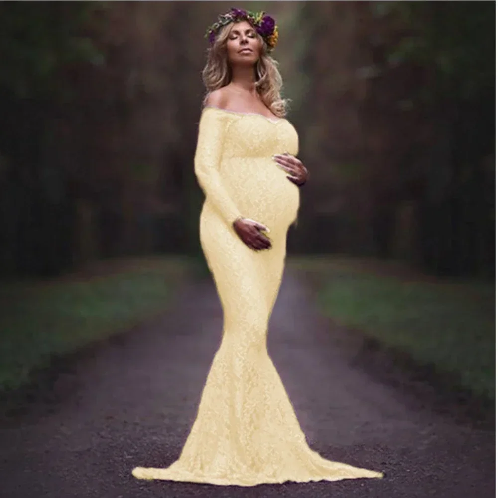 

Sexy Shoulderless Maternity Dresses Photoshoot Ruffles Pregnancy Maxi Gown Pregnant Women Dress Photography Props Mermaid Dress