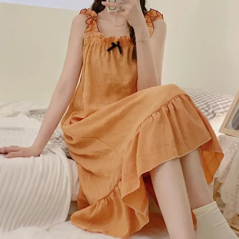 Sleeveless Sleepshirt Sweet Girl Strap Summer Home Nightdress Nighty Women Sleepwear Cotton Nightwear Nightgowns Pajamas Clothes
Sleeveless Sleepshirt Sweet Girl Strap Summer Home Nightdress Nighty Women Sleepwear Cotton Nightwear Nightgowns Pajamas Clothes