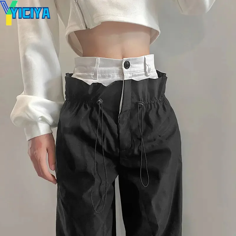 

YICIYA y2k style Pants Splicing Parachute trousers sweatpant STRAIGHT Women long baggy long cargo pant New outfit casual 2024