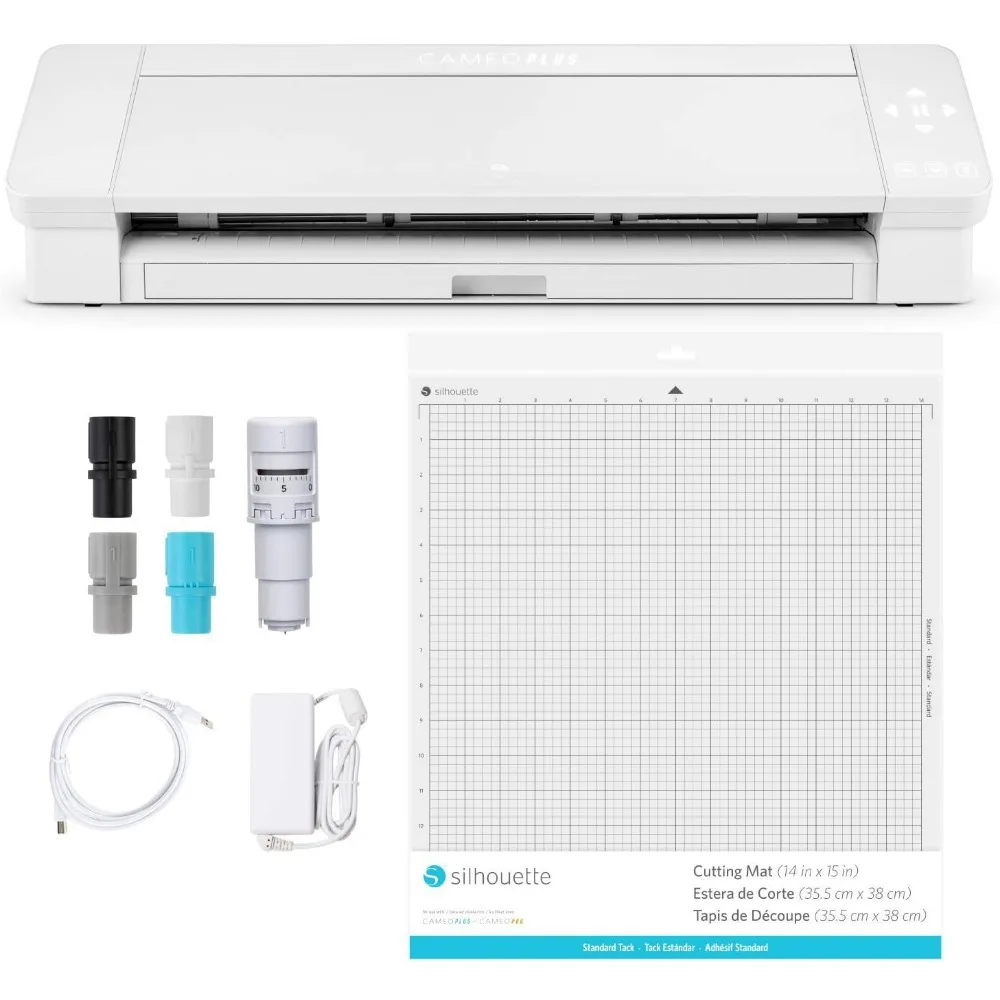Silhouette Cameo 4 Plus 15 Inch Version - 15" Cutting Mat, Power cords, Built in Roll Feeder, Silhouette Studio Software
Silhouette Cameo 4 Plus 15 Inch Version - 15" Cutting Mat, Power cords, Built in Roll Feeder, Silhouette Studio Software