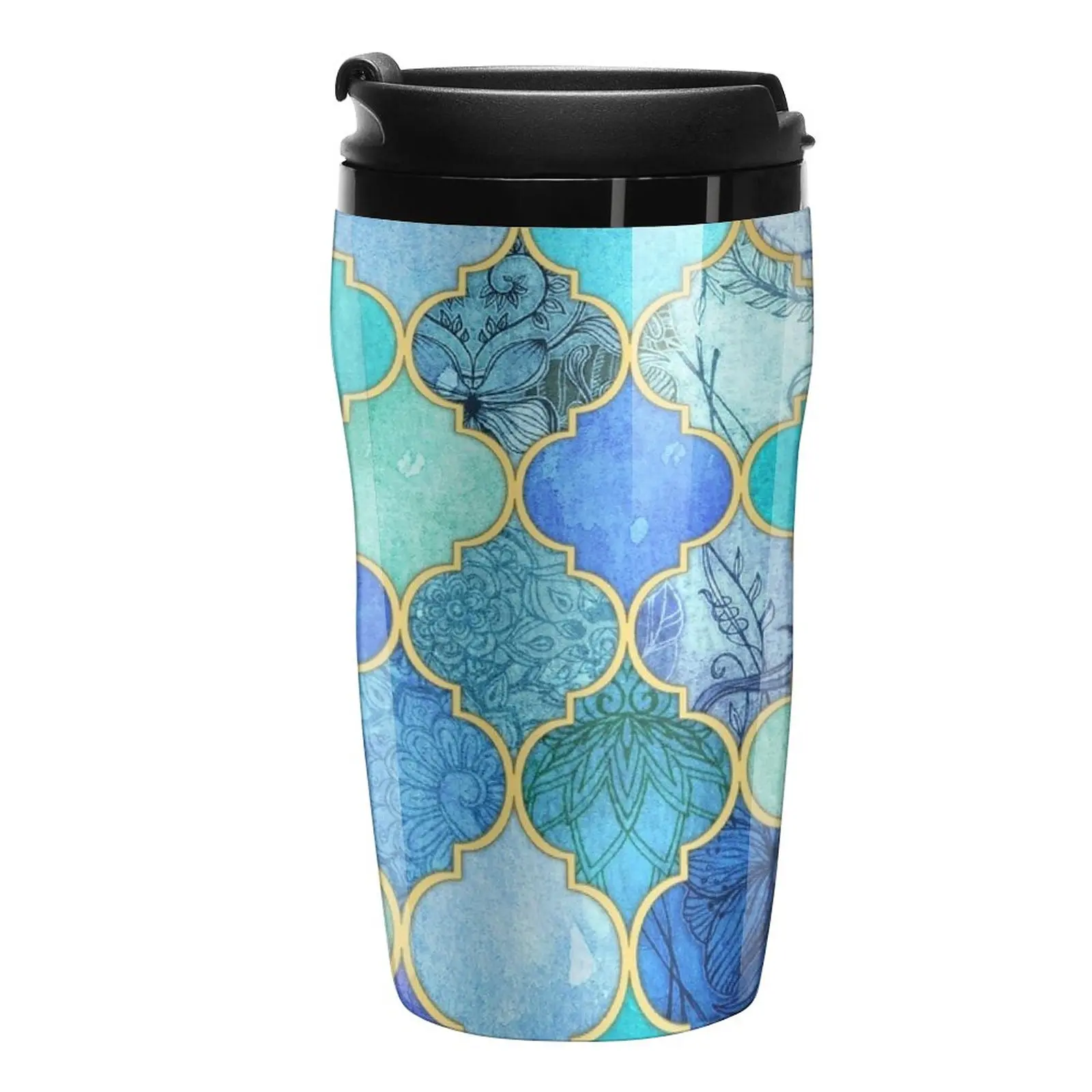 

New Cobalt Blue, Aqua & Gold Decorative Moroccan Tile Pattern Travel Coffee Mug Cofee Cup Coffee And Tea