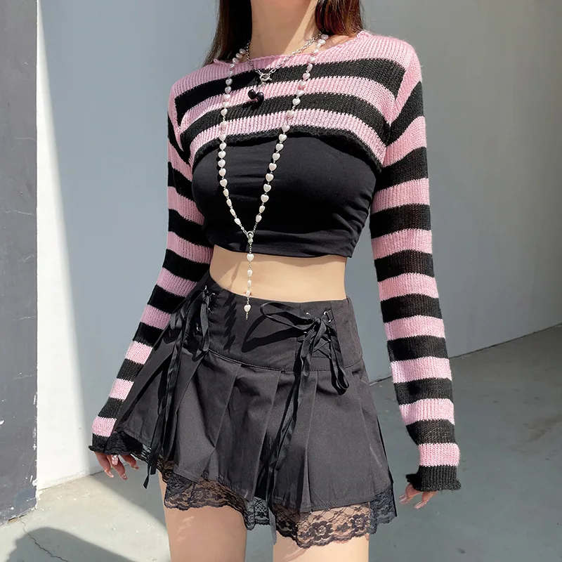 Sweet Girly Pink-black Contrasting Stripe Ultra Short Casual Long-sleeved Knitwear Crop Top, Early Autumn New Style Pullovers .
Sweet Girly Pink-black Contrasting Stripe Ultra Short Casual Long-sleeved Knitwear Crop Top, Early Autumn New Style Pullovers .