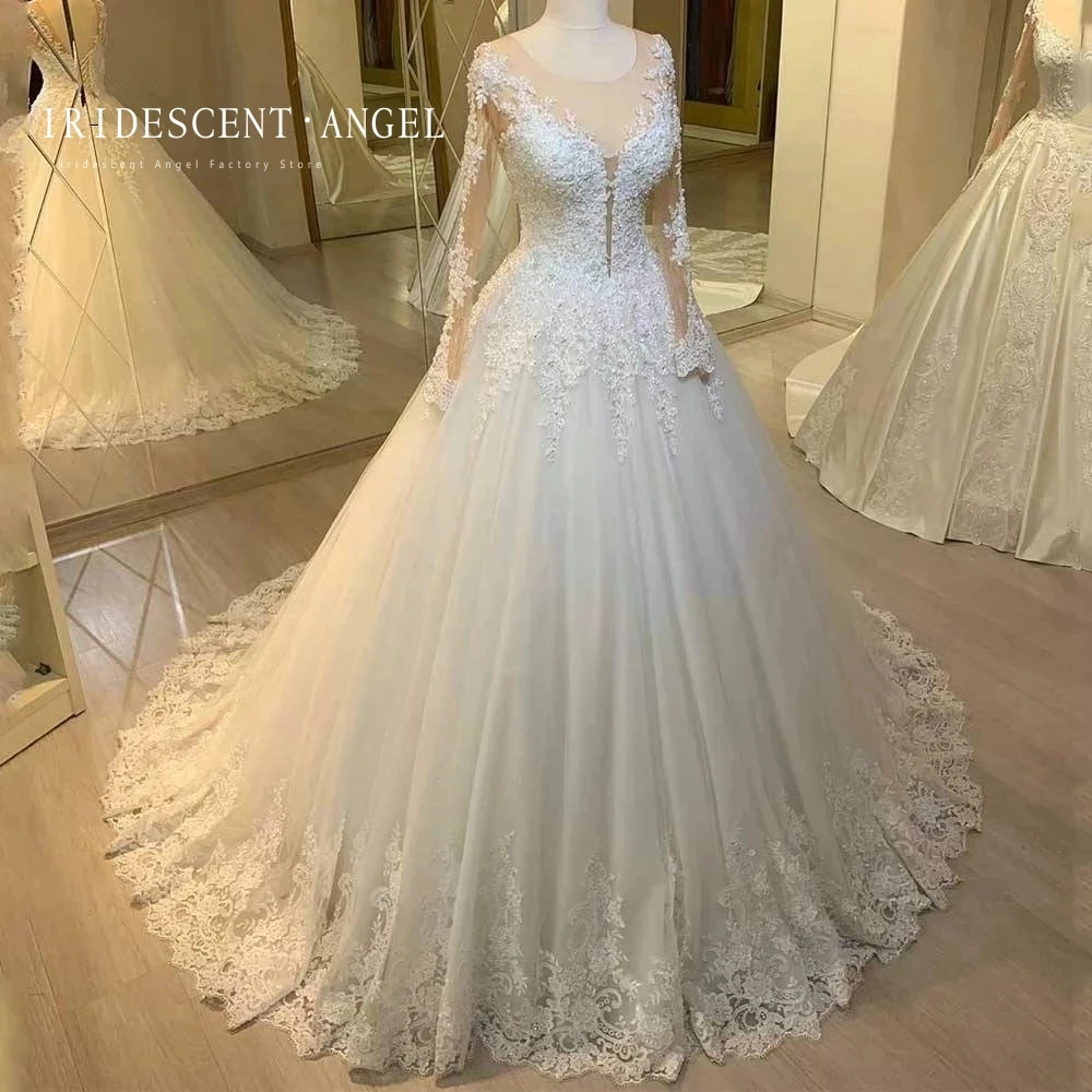 IRIDESCENT Elegant Ball Gown Wedding Dresses Lace Up Back Long Sleeves Bridal Dresses Sheer Neck Princess Robe De Mariée
IRIDESCENT Elegant Ball Gown Wedding Dresses Lace Up Back Long Sleeves Bridal Dresses Sheer Neck Princess Robe De Mariée