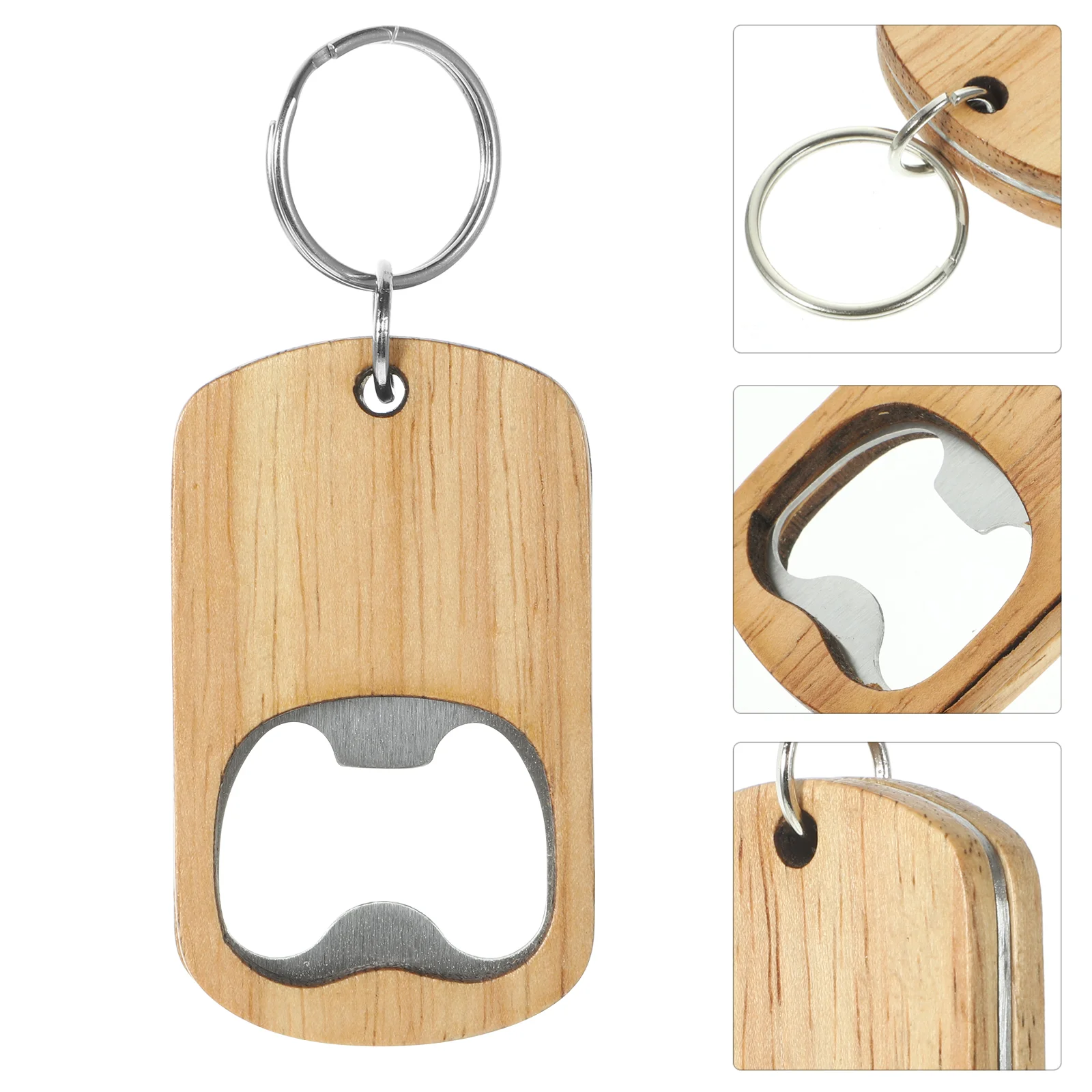 

10 Pcs Wooden Keychain Bottle Opener Cap Openers Bulk for Men Fob Craft Supplies Soda Beverage Flat