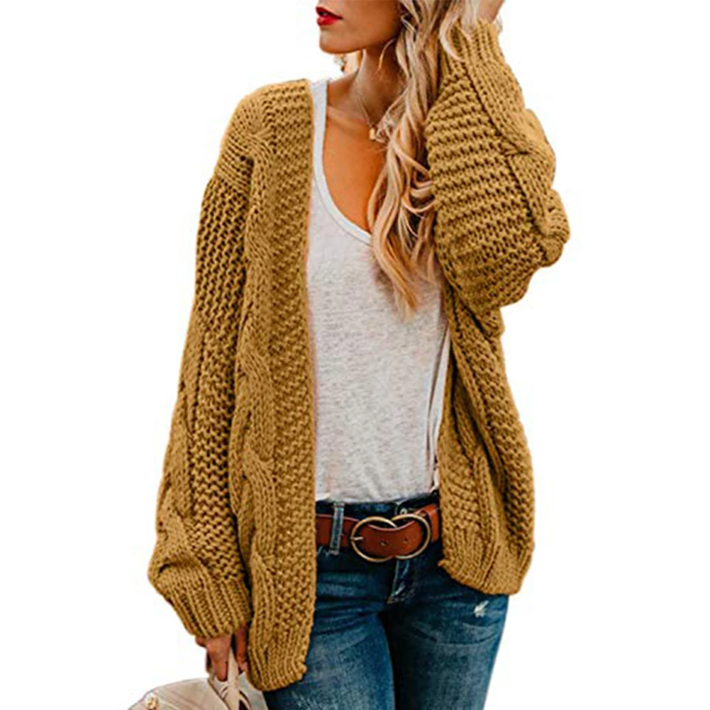 

Autumn Women's Chunky Cable Knit Cardigan Sweater Solid Color Open Front Lantern Long Sleeves Plus Size Coat Cardigans