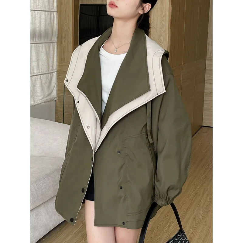 

2024 Spring New Mid length Windbreaker with Waist Wrapped High end Women's Casual Korean Popular Work Trench Coat