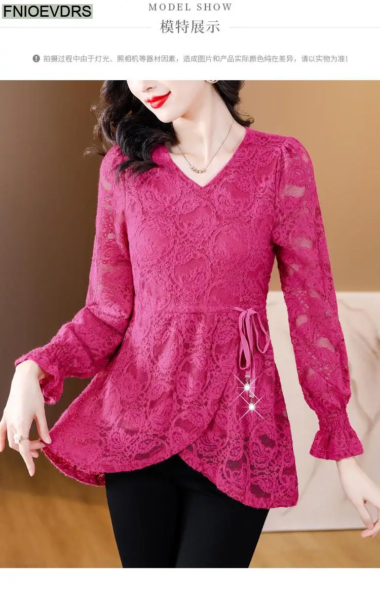 M-4XL Hollow Out Lace Shirts2023 Women European Style Office Lady Drawstring Waist Bow Tie Thick Winter Tunic Peplum Top Blouses M-4XL Hollow Out Lace Shirts2023 Women European Style Office Lady Drawstring Waist Bow Tie Thick Winter Tunic Peplum Top Blouses