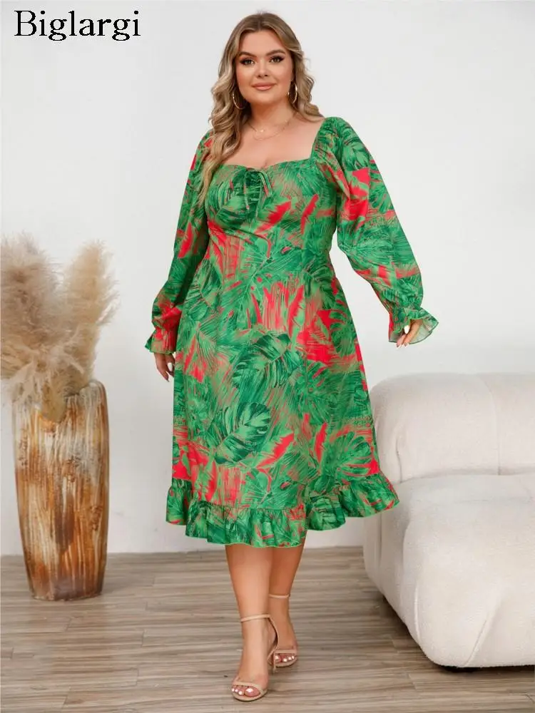 Plus Size Autumn Square Collar Midi Dress Women Floral Print Fashion Ruffle Pleated Ladies Dresses Long Sleeve Woman Dress 2023
Plus Size Autumn Square Collar Midi Dress Women Floral Print Fashion Ruffle Pleated Ladies Dresses Long Sleeve Woman Dress 2023