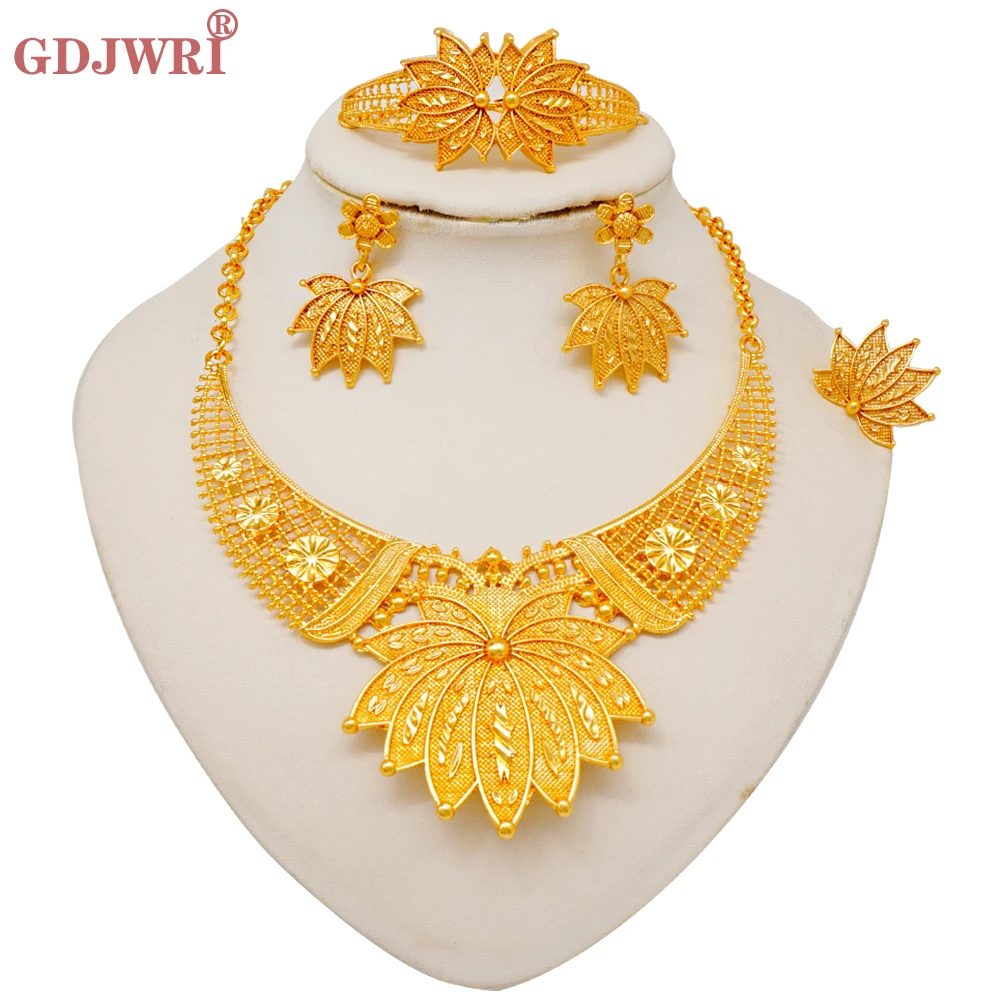 Fashion Ethiopian Dubai Gold Color Jewelry Set For Women African Wedding Jewellery Lotus Necklace Bracelet Earrings Ring Set
Fashion Ethiopian Dubai Gold Color Jewelry Set For Women African Wedding Jewellery Lotus Necklace Bracelet Earrings Ring Set
