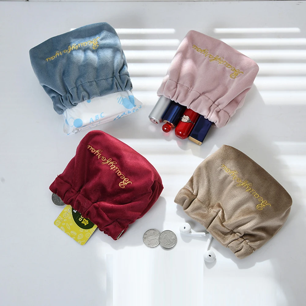 

Портативные женские гигиенические прокладки для хранения, маленький мягкий органайзер для губной помады, Женская Бархатная мини-сумка для губной помады, косметичка, косметичка