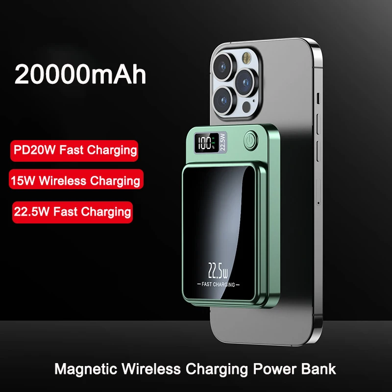 

Power Bank 20000mAh 22.5W Fast Charging Qi Magnetic Wireless Charger Powerbank With Magnetic Ring for iPhone 14 Huawei Samsung