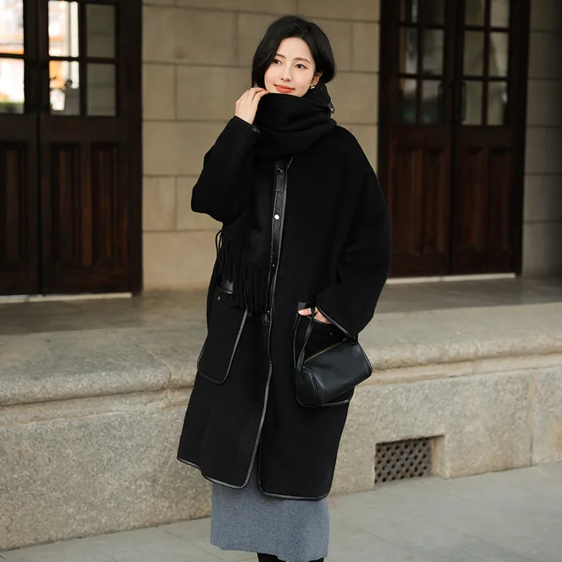 2023 new Women's Double Faced Coat Rabbit Fleece Silk Wool Sheepskin Spliced Long Slimming Large Pocket Loose for trench outwear
2023 new Women's Double Faced Coat Rabbit Fleece Silk Wool Sheepskin Spliced Long Slimming Large Pocket Loose for trench outwear