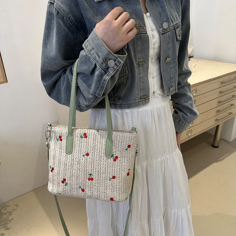 Cherry Straw Woven Tote - Multi-Way Raffia Summer Shopper Bag 9 S52d90d3b466747e38a7073fdba69fe40L