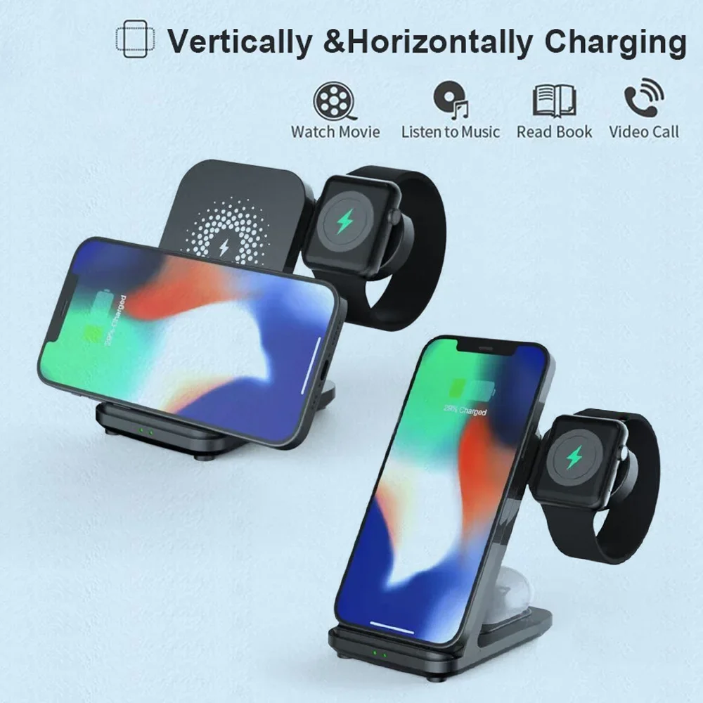 

20W Wireless Charger Stand For IPhone 13 12 11 Watch Samsung 3 In 1 Qi Fast Charging Dock Station for Airpods Pro IWatch 6