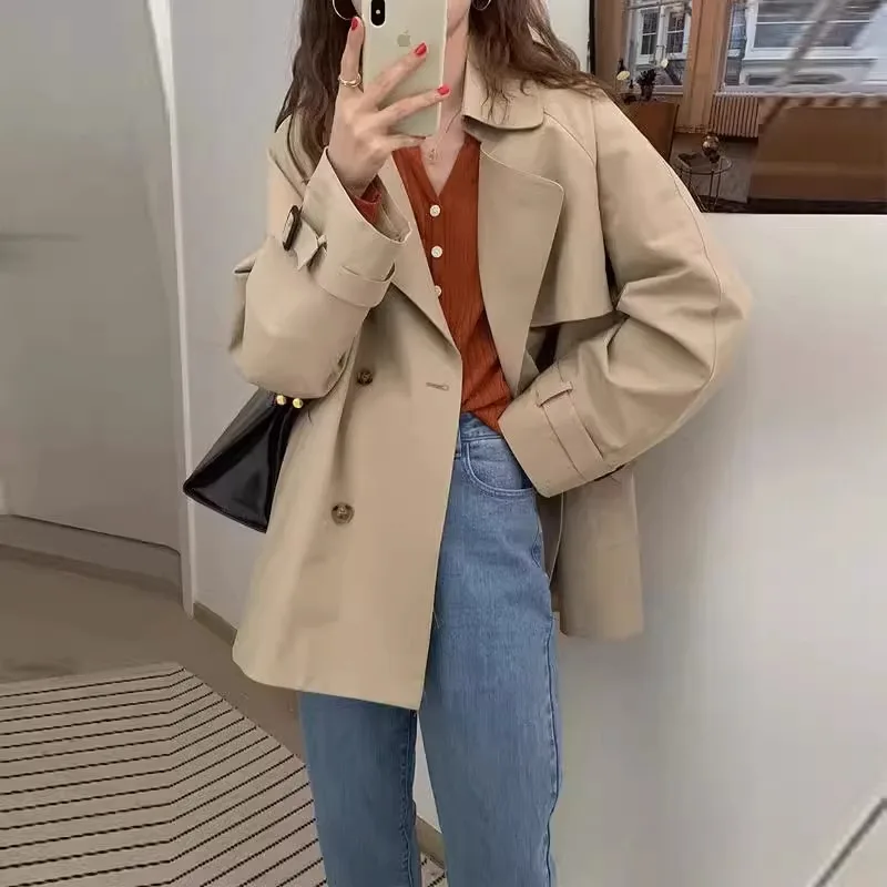 

UNXX 2023 New Petite Trench Coat for Spring/Autumn, Trendy British Khaki Color This Season Women Female Office Lady Coat Jacket