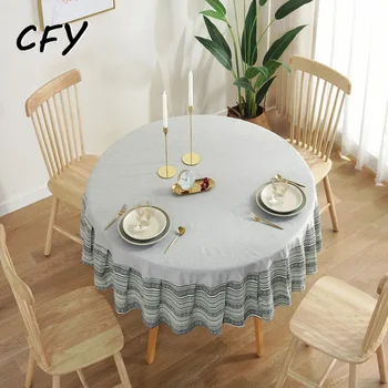 한국산 코튼 린넨 방수 두꺼운 원형 식탁보, 커피 테이블 커버, 찻상 원형 식탁보, 피크닉 매트 장식